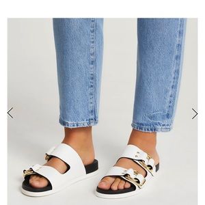 River Island Women’s White Gold Buckle Sandal. Size 8